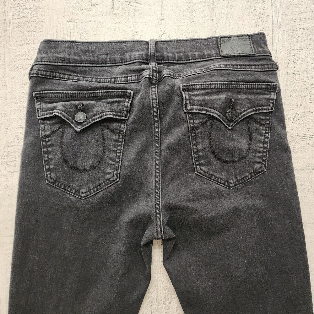 True Religion Womens Halle Mid Rise Super Skinny Jeans Size 31 Black Flap Pocket